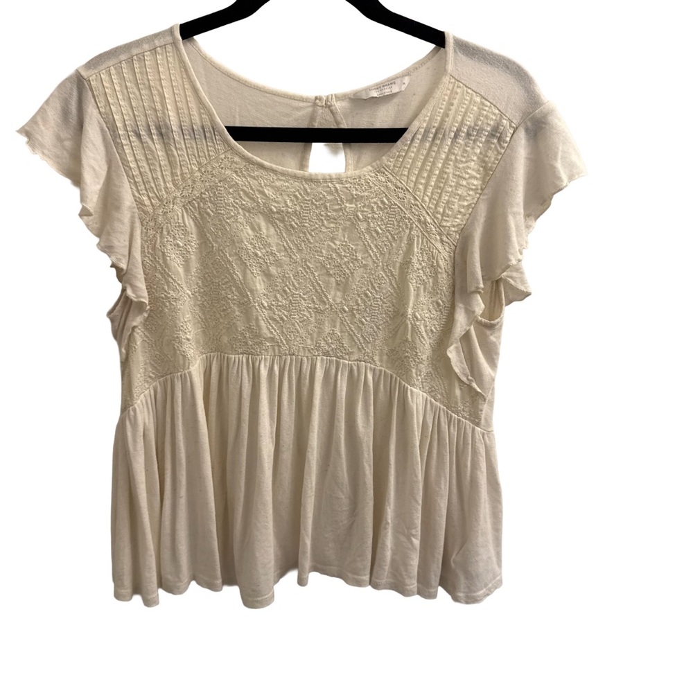 Lucky Brand Cream Ruffle Sleeve Blouse | Medium